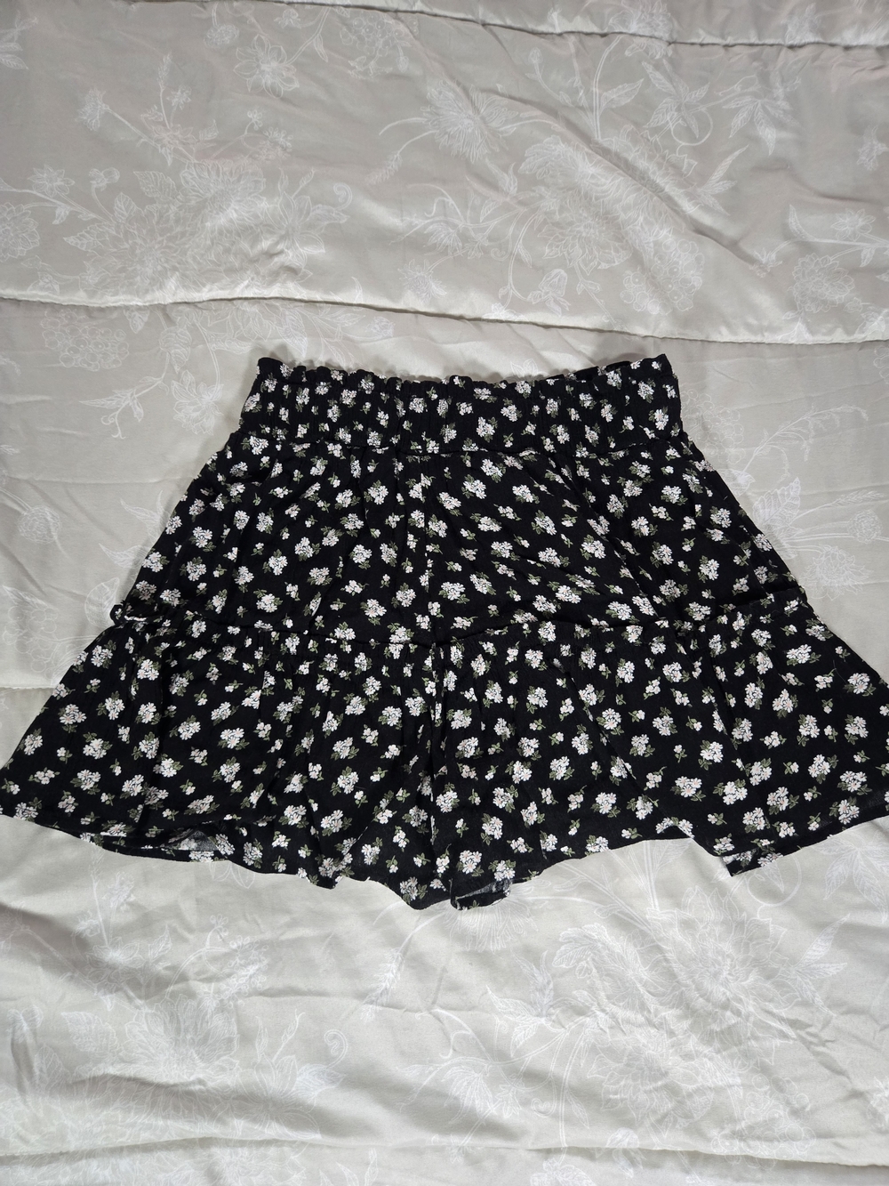 Vanilla Star Black Floral Smocked Tiered Skort